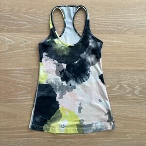 Lululemon Green Watercolor Tinted Canvas Cool Racerback Tank Top sz 4